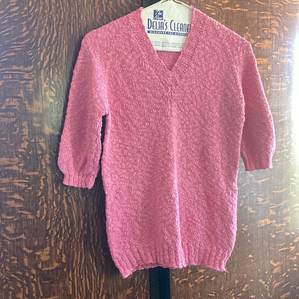 Hand knitted Pink V-Neck Women's Sweater